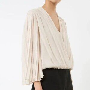 Alice + Olivia Axel Wrap-Effect Pleated Silk Blouse champagne